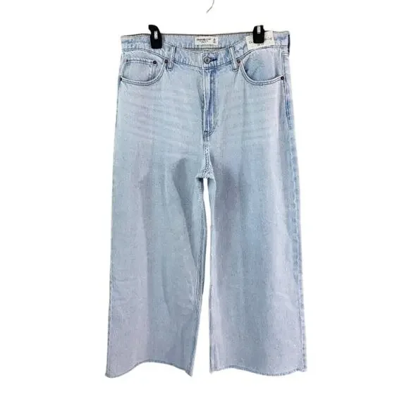 NWT Abercrombie & Fitch Light Blue High Rise The Crop Wide Leg Jeans Women's 31 - Picture 8 of 9